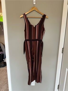 Xhilaration Burgundy Striped Tie-Waist Jumpsuit
